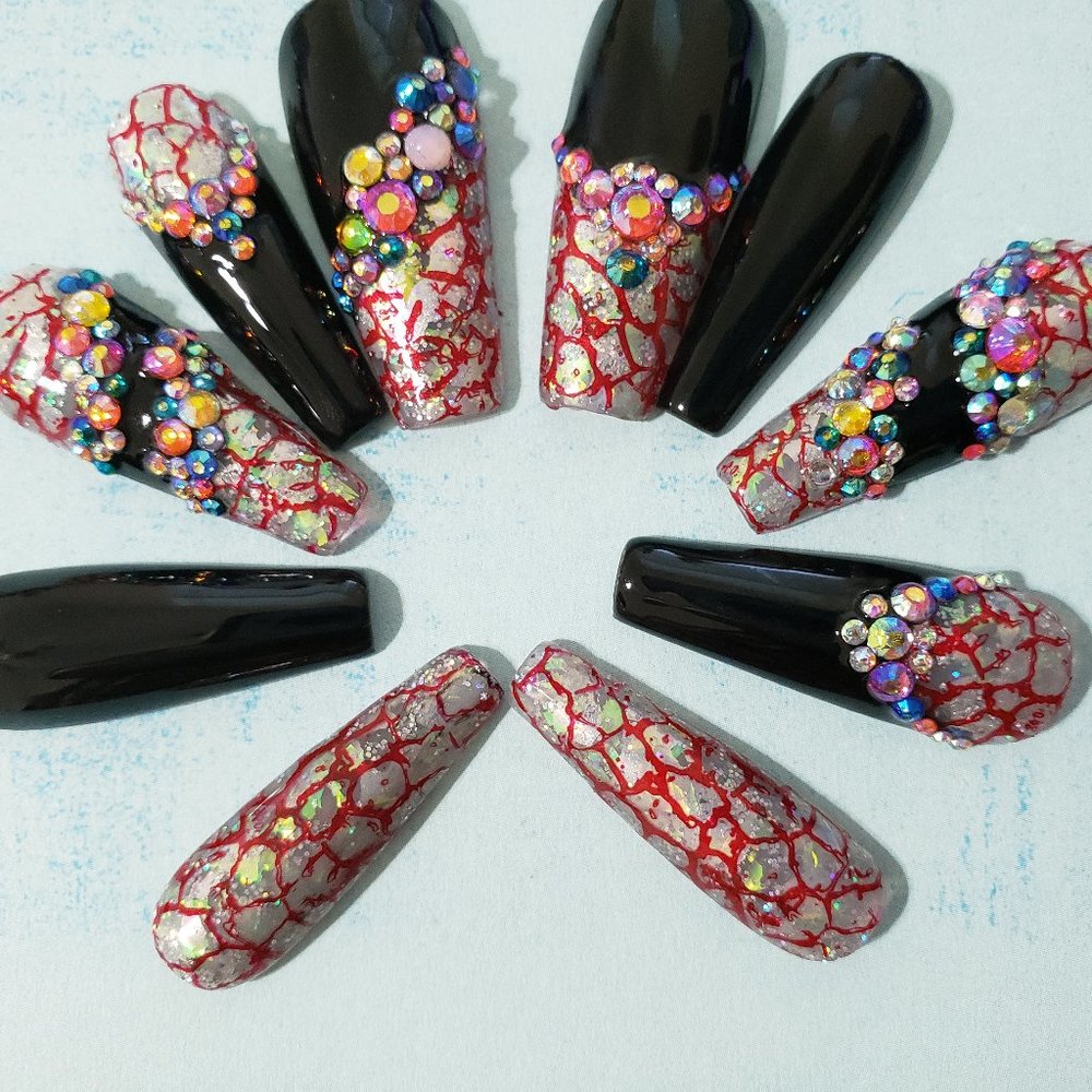 Long Coffin Press on Nails "Bloody Ice"